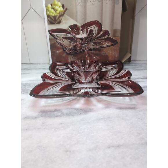 Fifth Avenue Crystal Aurora Chip & Dip Dish, Crystal Serving Dish, Plomb Dish - Picture 6 of 12